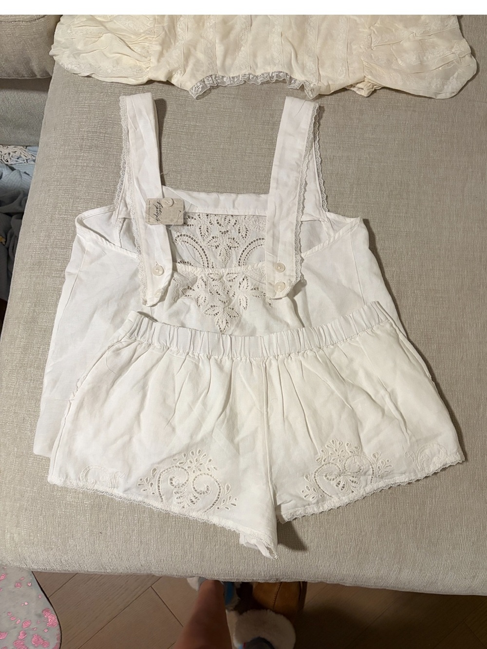 Free People True Charm Embroidered Short Set Linen Top Micro Shorts White XS NEW - Picture 9 of 10